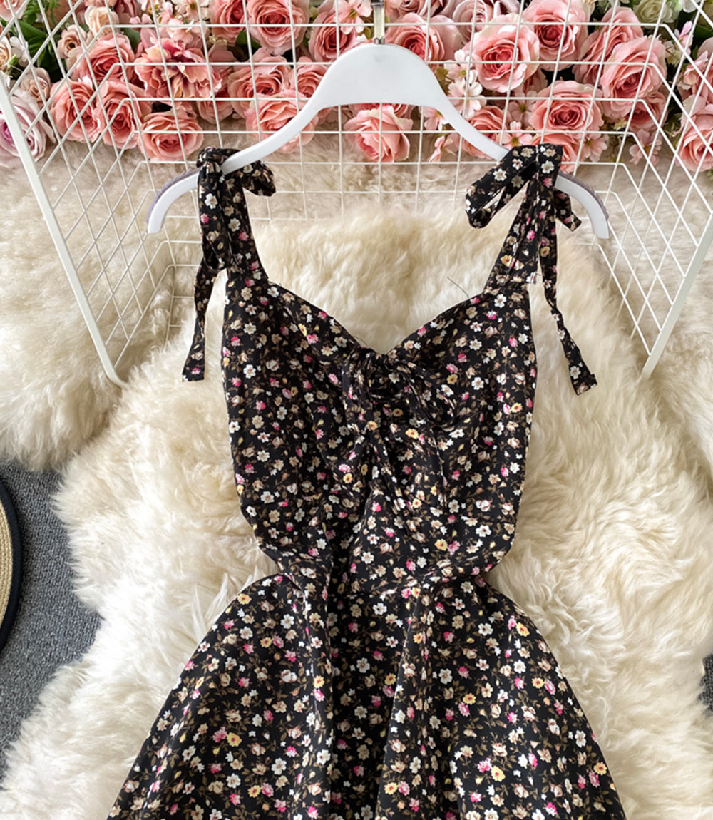 Cute A line floral dress short dress  875