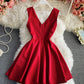 Simple A line v neck short dress  876