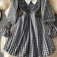 Cute A line short dress black and white plaid dress  877
