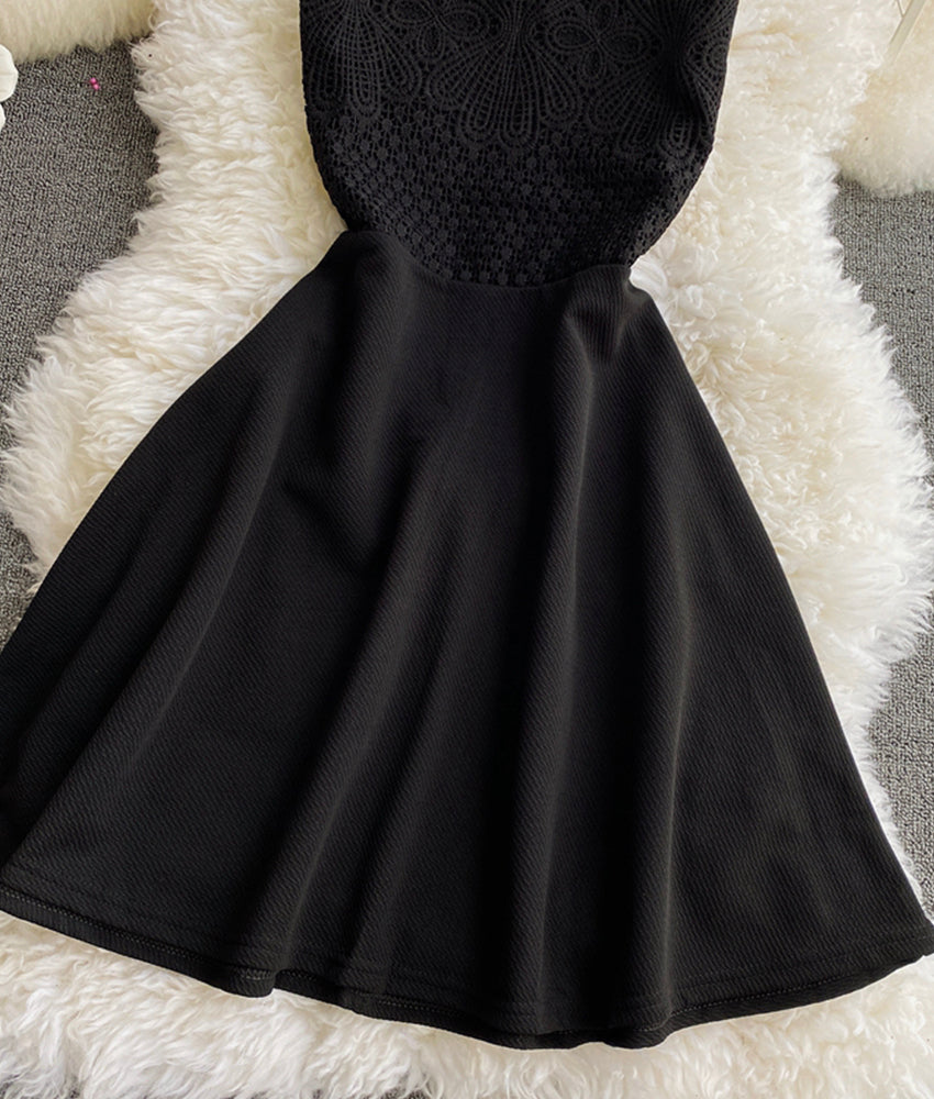 Cute lace short dress A line dress  880