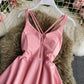 Simple A line v neck short dress  864