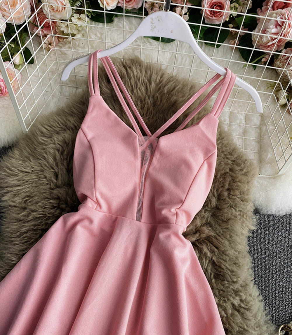 Simple A line v neck short dress  864