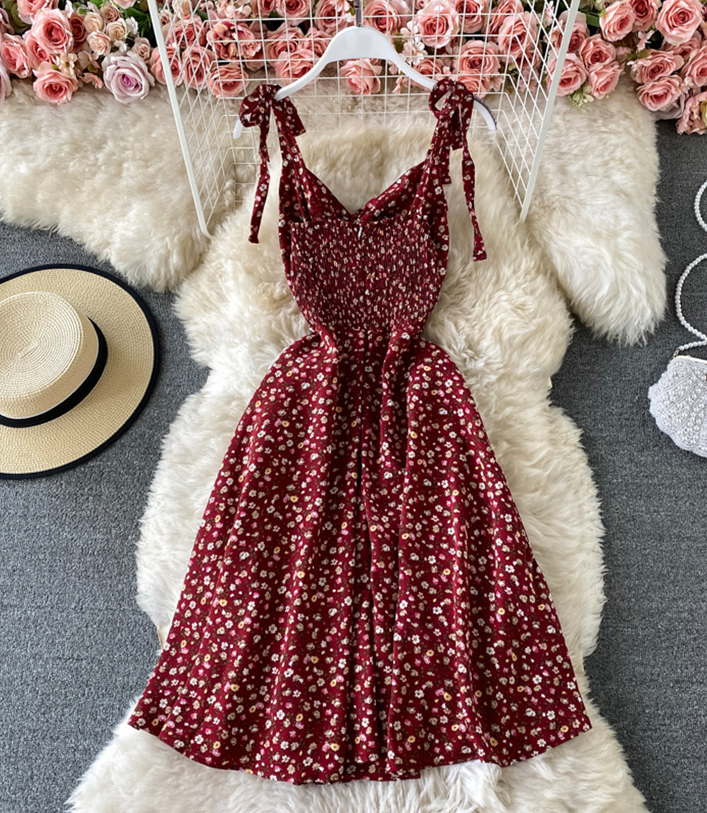 Cute A line floral dress short dress  875