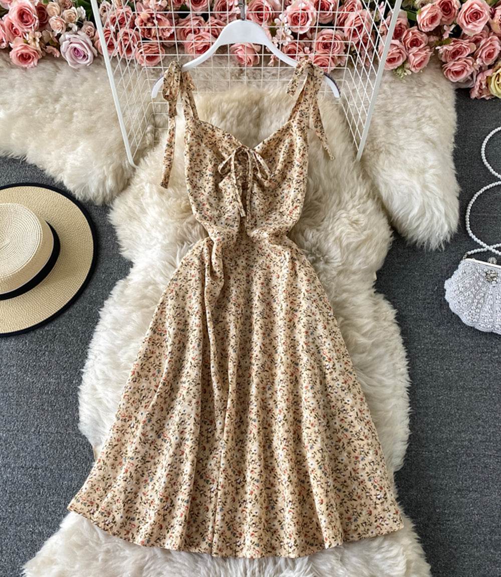 Cute A line floral dress short dress  875
