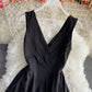 Simple A line v neck short dress  876