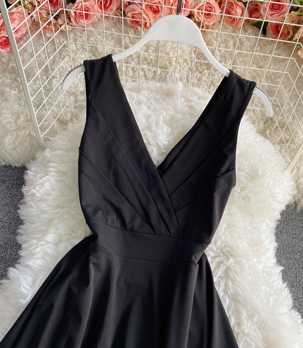 Simple A line v neck short dress  876