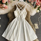 Simple A line v neck short dress  864