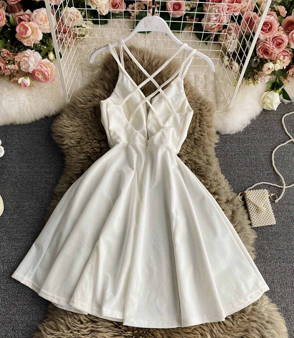 Simple A line v neck short dress  864