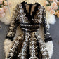 Black v neck lace dress A line party dress  827