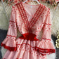 Pink A line lace short dress fashion dress  842