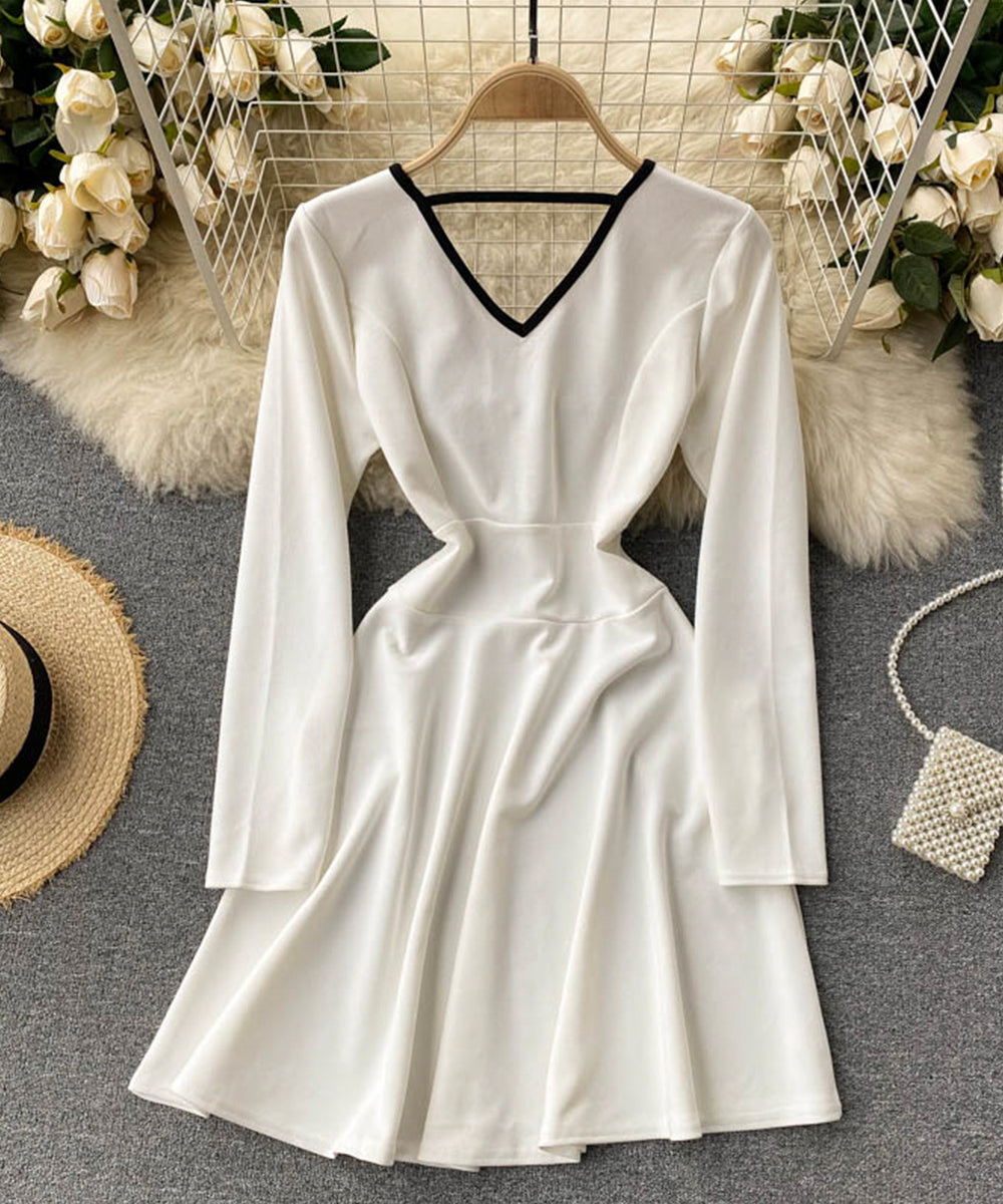 Cute v neck short dress fashion girl dress  834