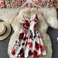 Cute A line floral dress short dress  774