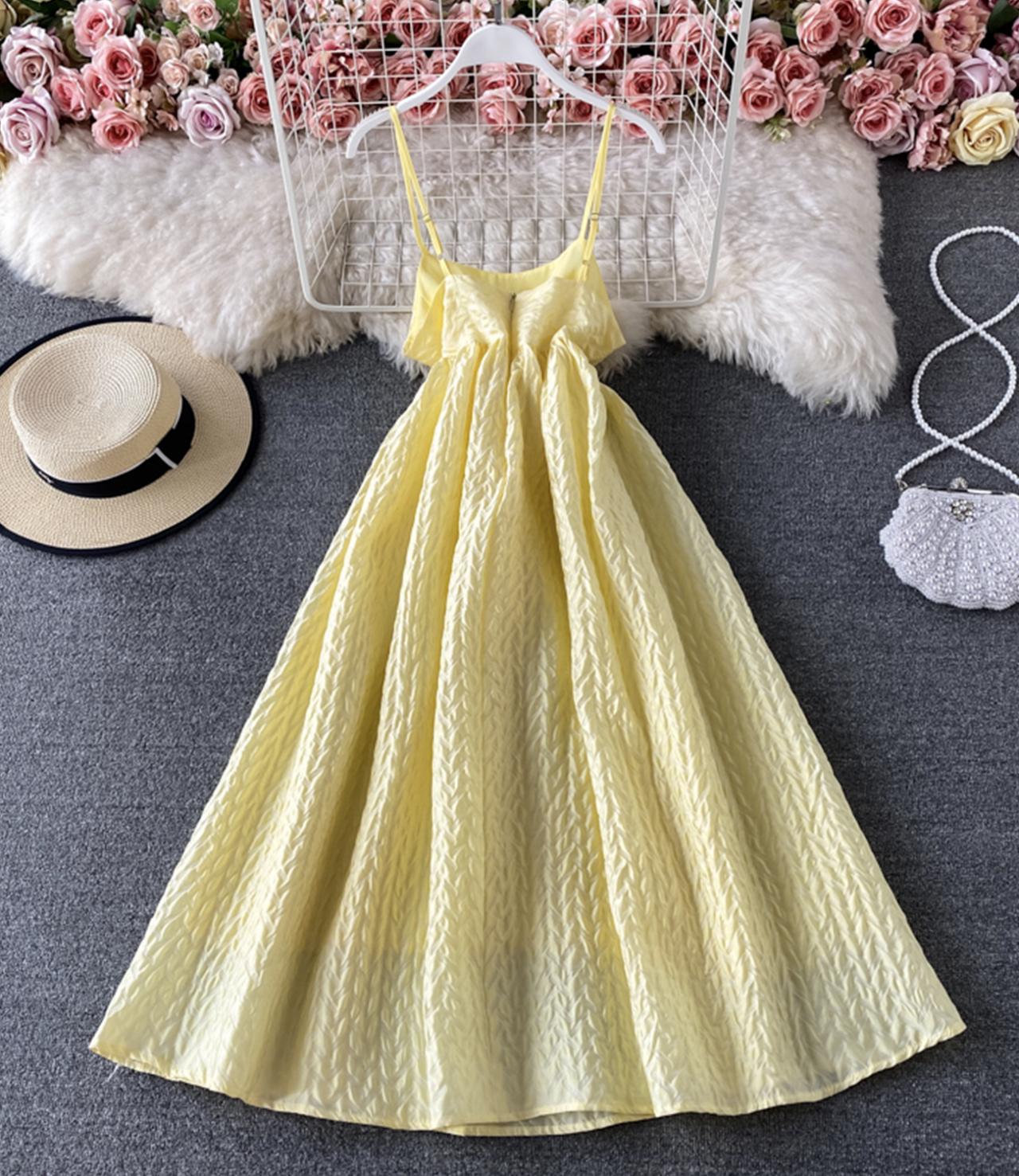 Yellow A line dress fashion dress  818