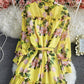 Yellow A line floral dress  814