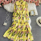 Yellow A line floral dress  814