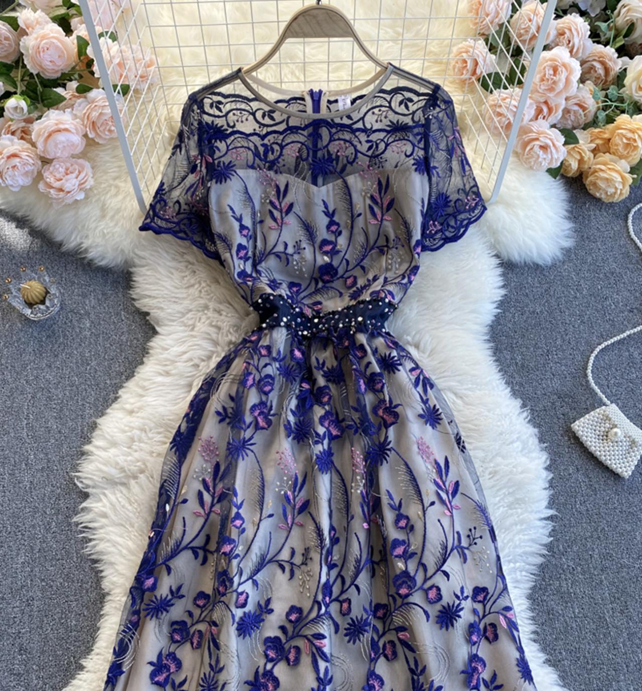 Elegant A line lace long dress  809