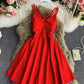 Simple A line v neck short dress  864