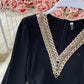 Elegant v neck lace long sleeve dress black dress  854