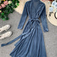 Elegant v neck velvet dress long sleeve dress  914