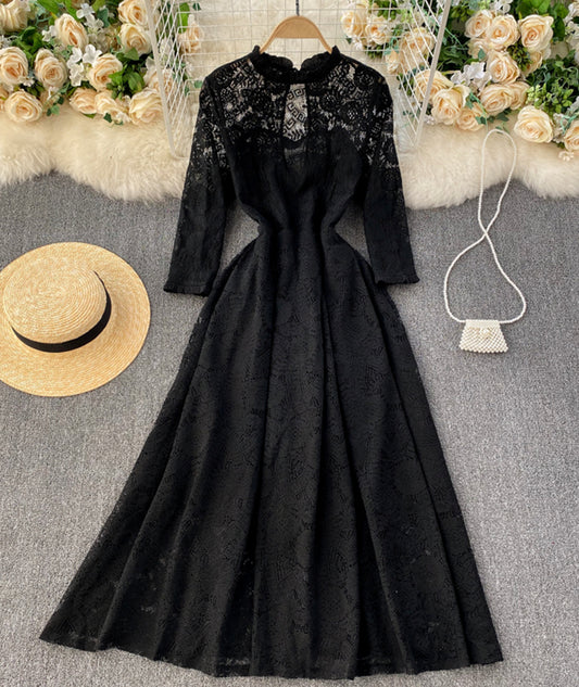 A line lace long dress simple dress  926