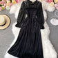 Elegant black velvet lace dress long sleeve dress  986