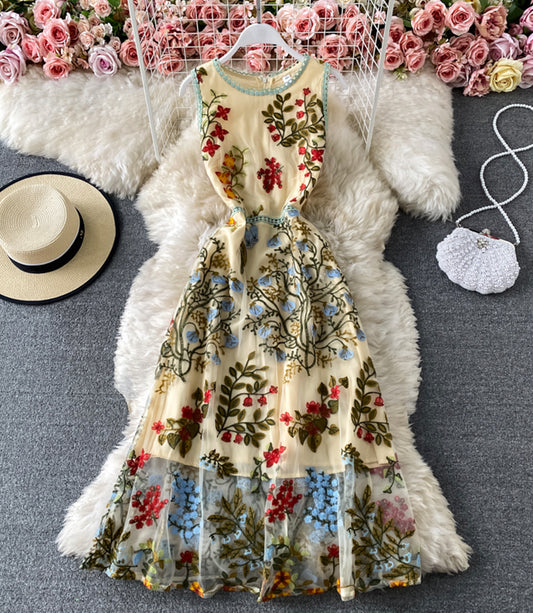 Cute A line embroidery dress  851