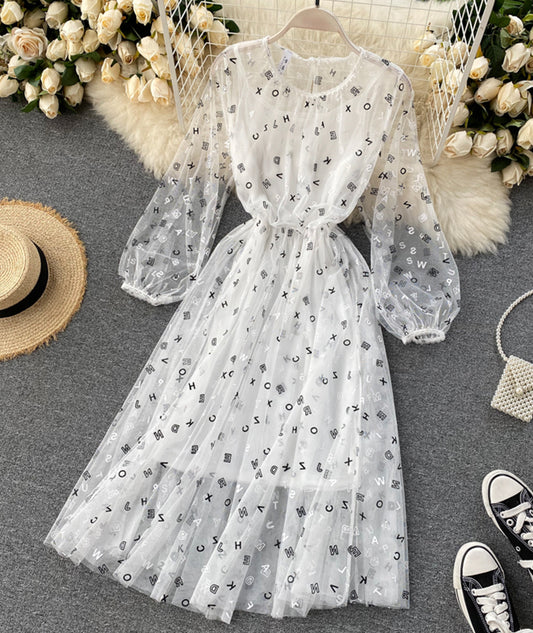 Cute A line letter dress long sleeve dress two pieces sets  1038
