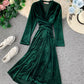 Elegant v neck velvet dress long sleeve dress  914