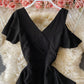 Unique V neck black dress short dress  896