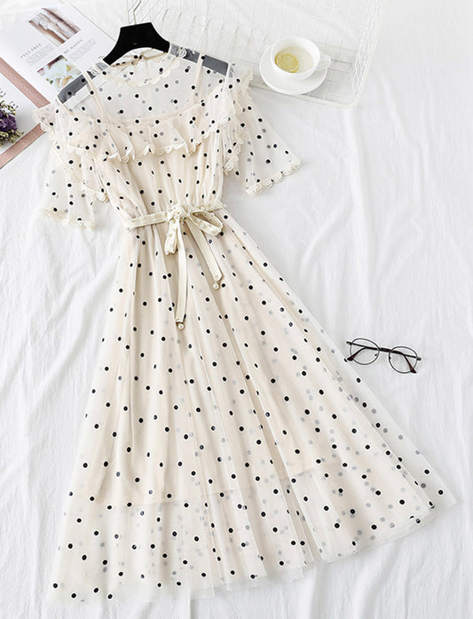 Cute polka dot short sleeve dress summer dress  1140