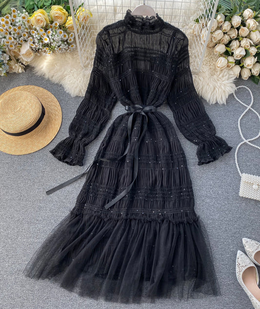 Unique tulle long sleeve dress fashion dress  969