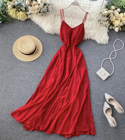 Stylish v neck chiffon dress A line dress  773