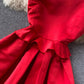 Red v neck satin short dress  909