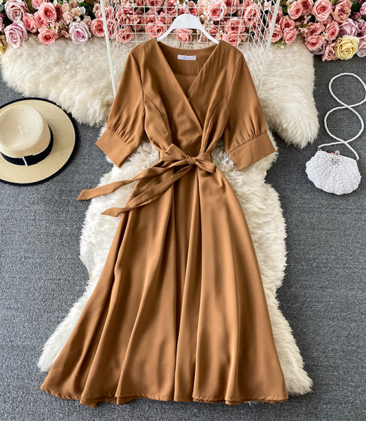 Simple v neck short dress fashion dress  868