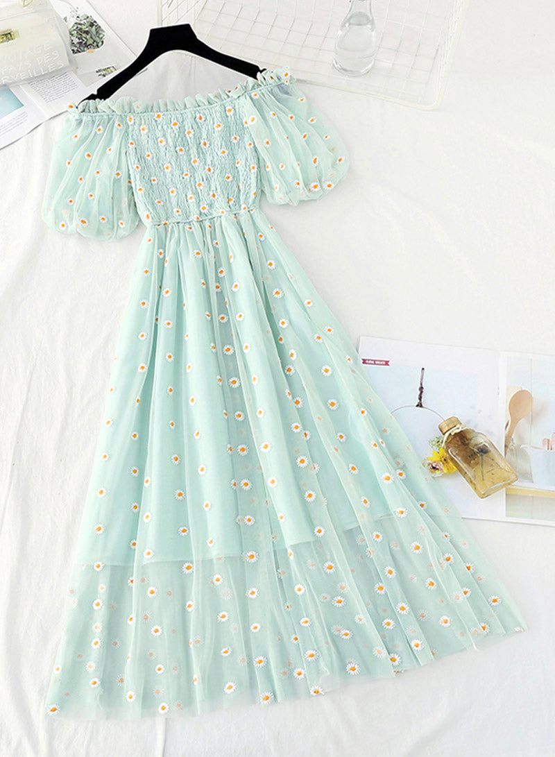 Cute A line daisy flower dress girl summer dress 1134 – girlhomeshops
