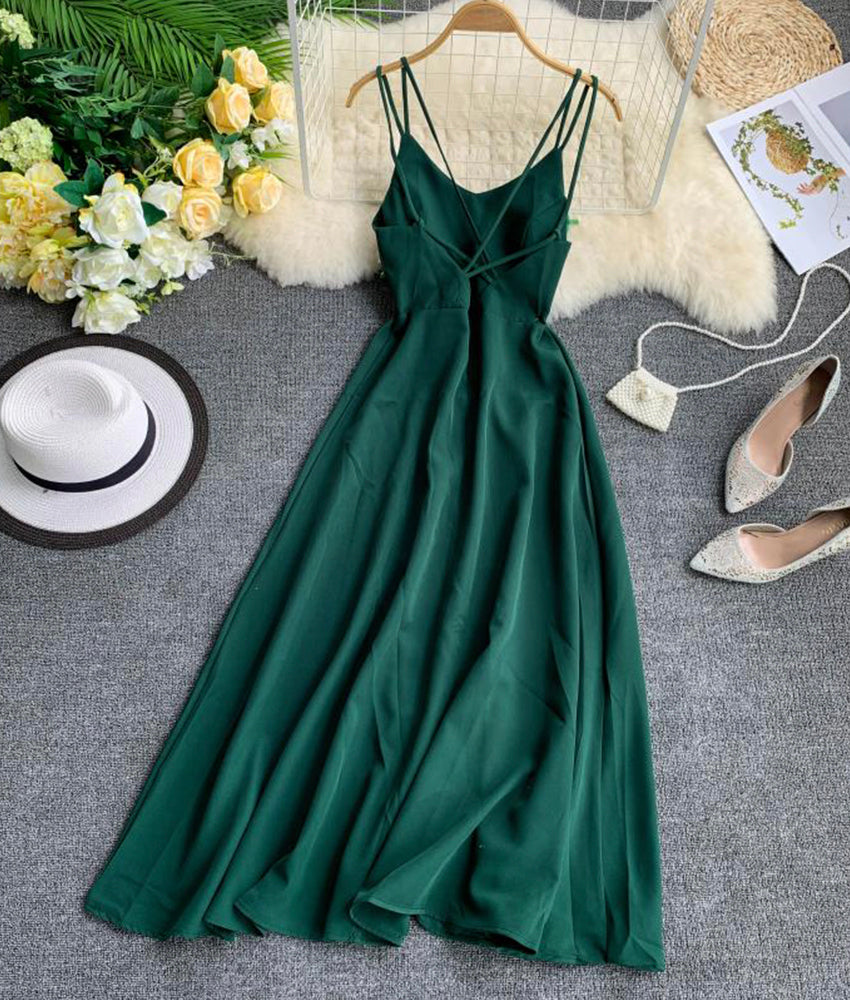 Simple A line v neck dress fashion dress  888