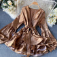 A line v neck satin short dress  988