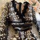 Black v neck lace dress A line party dress  827