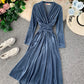 Elegant v neck velvet dress long sleeve dress  914