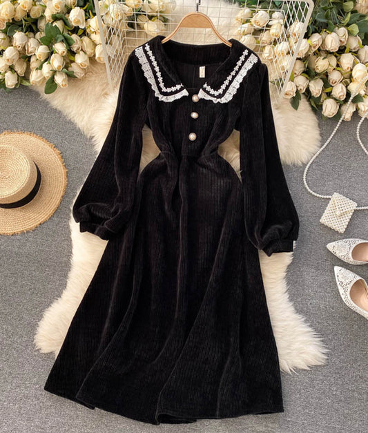 Stylish corduroy long sleeve dress  891