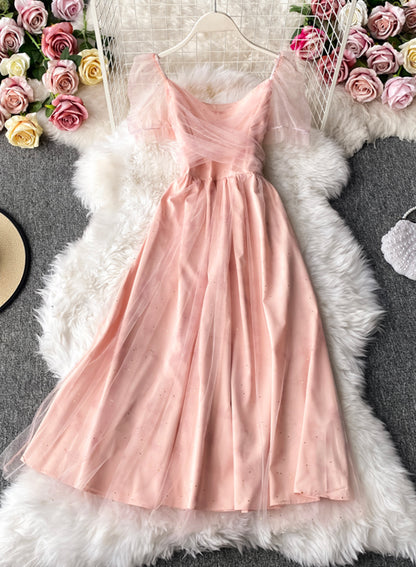 Pink tulle short dress summer dress  1047