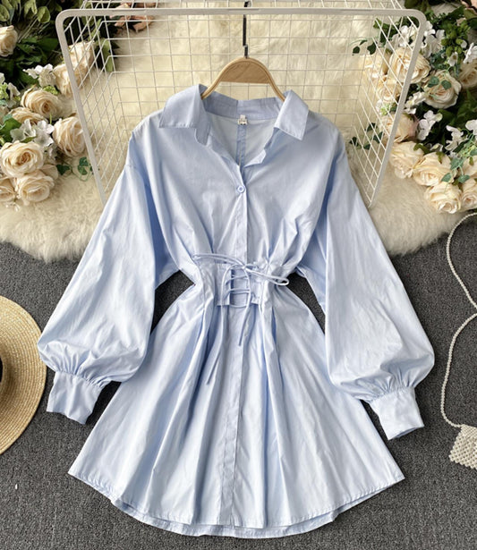 Robe chemise à lacets et dos nu en ligne A, robe tendance 730