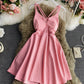 Simple A line v neck short dress  864