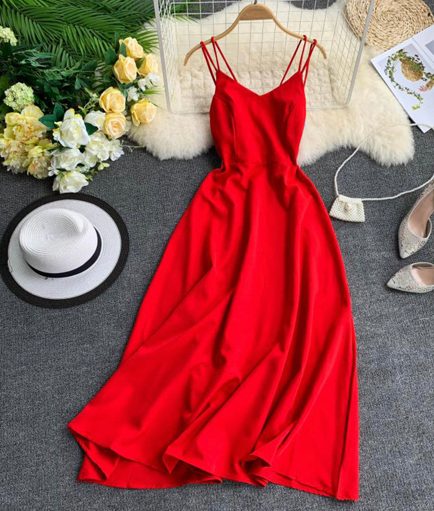 Simple A line v neck dress fashion dress  888