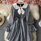 Cute A line short dress black and white plaid dress  877