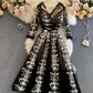 Black v neck lace dress A line party dress  827