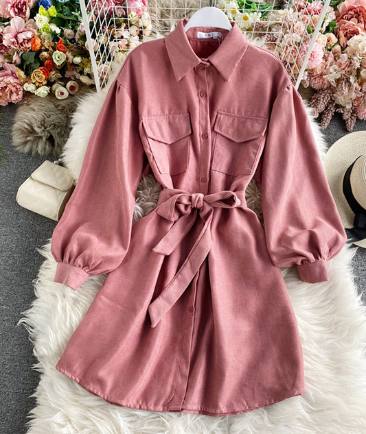 Simple long sleeve shirt dress  976