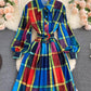 Amazing plaid long sleeve shirt dress fashion dress  1014