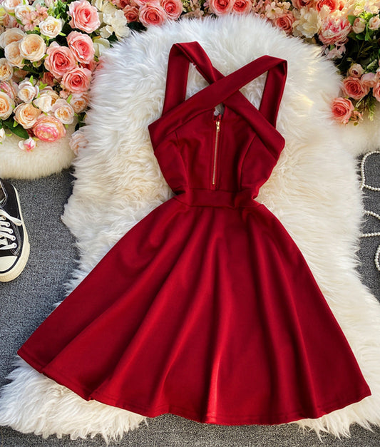 Sexy A line backless dress short dress  894