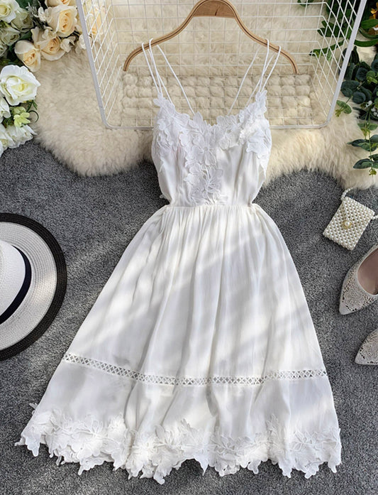 White lace applique backless dress girl dress  1167